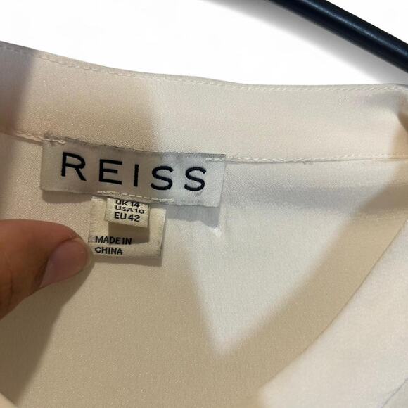 Reiss 100% Silk Ivory Ruffle Front Blouse Button Up Shirt Long Sleeve Women 10 - Picture 3 of 7
